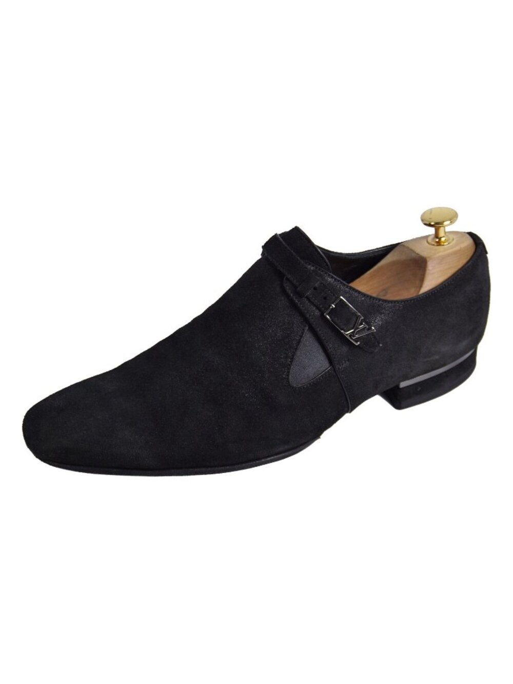 Louis Vuitton Leather Shoes Business Monk Strap LV Logo Suede Black